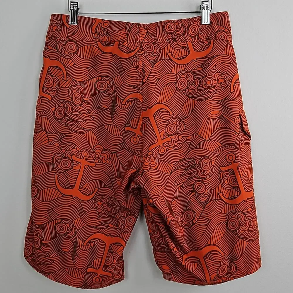 The North Face Board Shorts Swim Trunks Orange Anchors Waves Print‎ | Men's 32